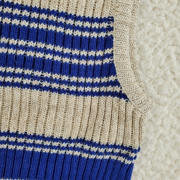 Vtg 90s Van Heusen Vest Dad Pullover Beige Blue Striped Linen Cotton Men L NWT - Picture 13 of 15